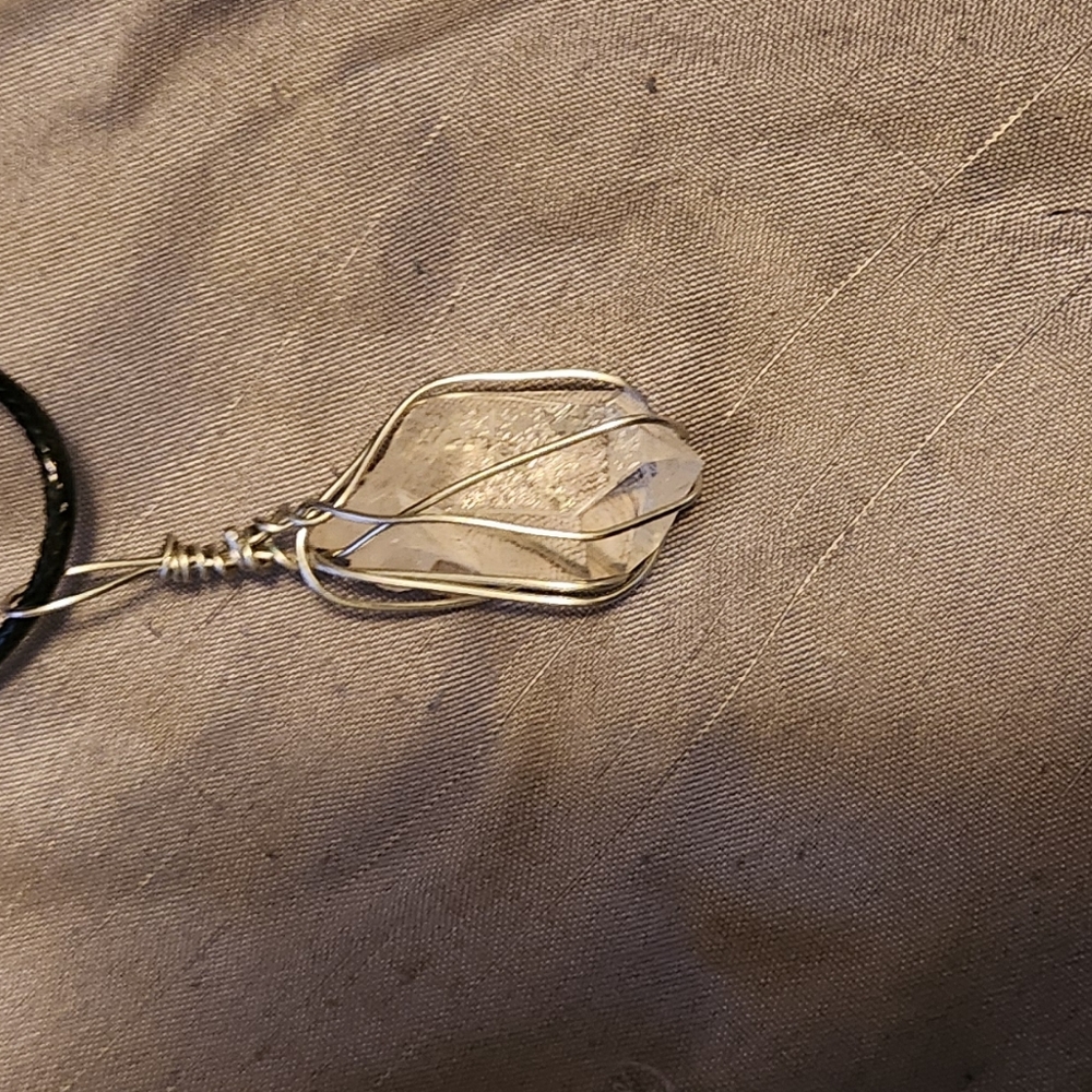 Handmade wire wrap quartz crystal necklace